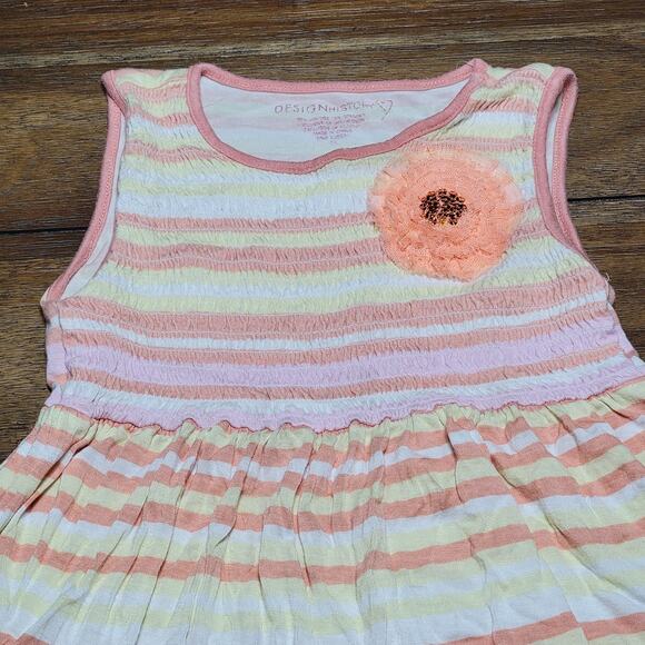 Design History Sleeveless Striped Girls Summer Dress w/ Tule Flower - Size 6x - Picture 2 of 6